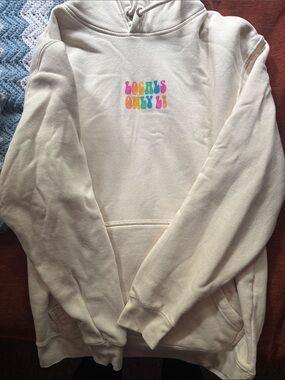 Cream Hoodie with Colorful 'LOCALS ONLY' Chest Graphic